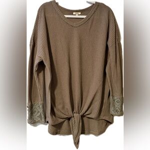 KORI Tie Front Waffle Knit Shirt